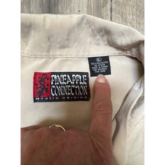 Pineapple Connection XL Dragon Print Beige Short Sleeve Button-Up Shirt - Picture 2 of 6